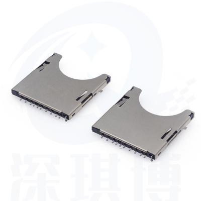 China Copper Alloy; High Temperature Thermoplastic SMT patch 11P SD card holder self-bouncing external welded foot connector for large SD card holder of PUSH card holder for sale