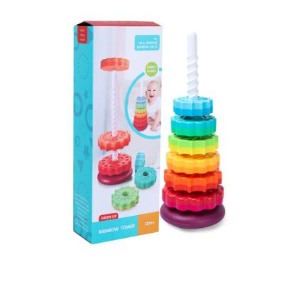 China New Design Kids Music Eco-friendly Non-toxic Brain Development Intelligence Stacking Ring Rotating Tower Toy for sale