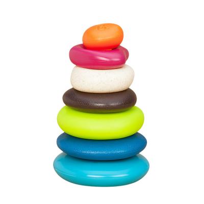 China Eco-Friendly Rainbow Tower Children's Plastic Building Block Non-Toxic Baby Toddler Stacking Ring Toy for sale