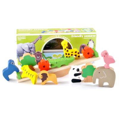 China Eco-Friendly Non-Toxic Seesaw Creative Assembling Wooden Montessori Educational Animals Stacking Blocks Balancing Games for sale