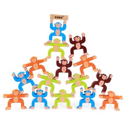 China Eco-Friendly Non-Toxic Cartoon Kids Toy 16 Pcs Training Ability Coordination Hand-eye Monkey Animal Stacking Balance Blocks for sale