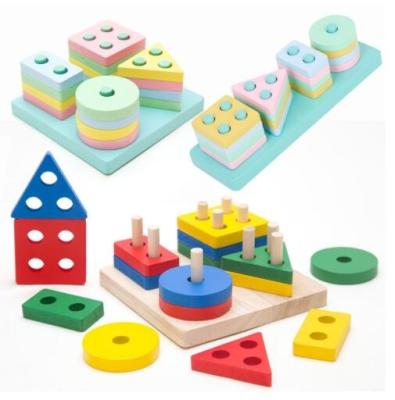 China Shape And Color Eco - Friendly Material Desk Montessori Balance Rainbow Wooden Kids Stacking Toys for sale