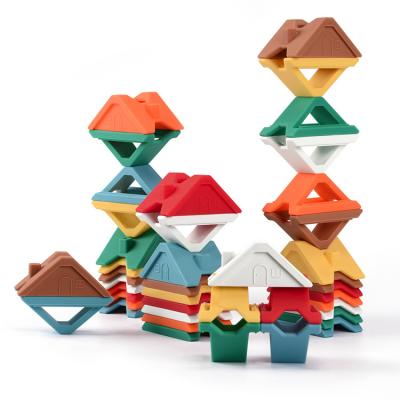 China Non-Toxic Eco-Friendly Montessori Balanced Silicone Children Toy Intellectual Building Stacking Blocks for sale