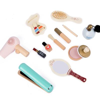 China Eco-friendly non-toxic pretend play beauty salon dressing table simulation cosmetic makeup wooden toy for sale