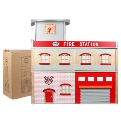 China Eco-Friendly Non-Toxic Kids Educational Pretend Play Fire Station Wooden Fire Truck Toy For Kids for sale