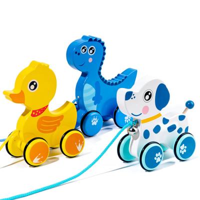 China Eco-friendly Cartoon Material Multi Material Educational Animal Wooden Car Style Kids Push-Pull Toys For Toddler for sale