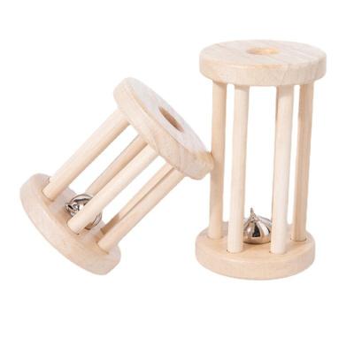 China Musical Toddler Montessori Early Education Cage Dumbbell Soothing Teether Baby Rattle Wooden Chew Toy for sale