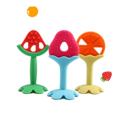 China Eco-friendly Non-Toxic Food Grade Strawberry Orange Watermelon Teething Toy Fruit Shape Baby Soft Silicone Teether Toys for sale