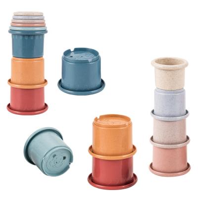 China Educational Tower Toy Set of Straw Colorful Bath Stacking Cup Animal Wheat Geometry Non-Toxic Eco-Friendly Sustainable Baby for sale