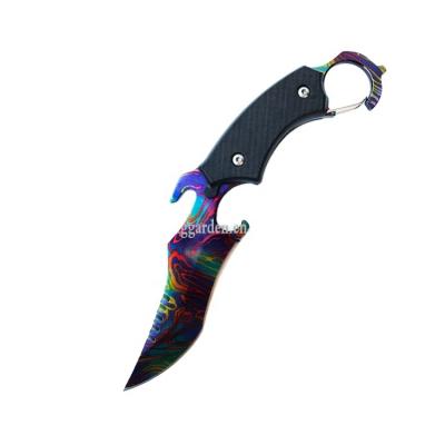 China Sharp And Durable Unique Design Rainbow Blade Gut Hook Folding Knife With Bushing for sale