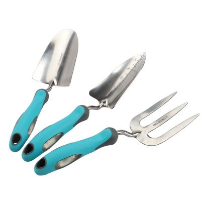 China Garden 3 Piece Heavy Duty Gardening Tools Cast Stainless Steel With TPR Soft Non-slip Handle Durable Garden Hand Tool for sale