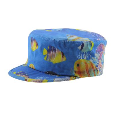 China Fashionable Printing Mens Canvas Cadet Hats Military Street Cap Flat Embroidery for sale