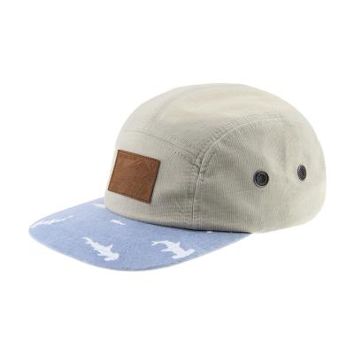 China Customized Printing Corduroy Snapback Hat With Flat Peak And Leather Strap for sale