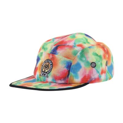 China Tie Dye Printing Custom Floral 5 Panel Camp Caps For Ladies Fashionable for sale