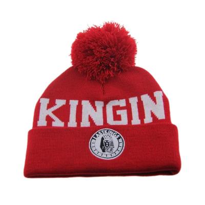 China Pom Pom Op Top Gebreide Beanie Hoeden Met Jacquard Logo Op maat Te koop