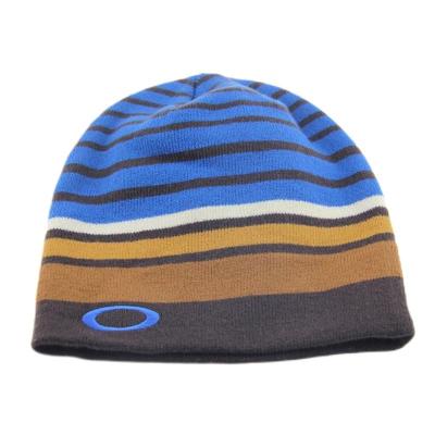 China 100% Acrylic Knitted Beanie Hats Fashion Stripes Custom Embroidered Beanies for sale