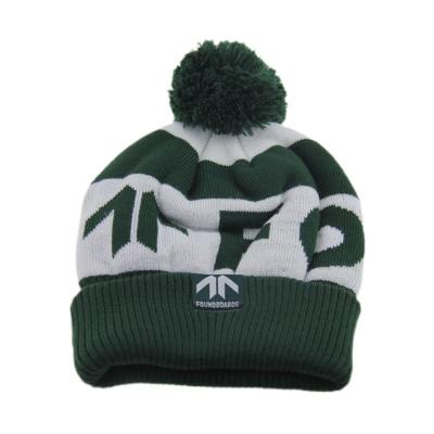 China Custom Logo Printing Knitted Beanie Hats With Pom Pom Jacquard Pattern for sale