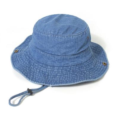 China Unisex Denim Washed Cotton Bucket Hat Foldable Fisherman Hat UV Protection for sale