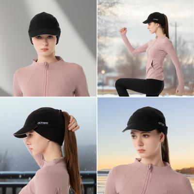 China Fleece Ponytail Hat for Women Reflective Winter Hat with Drop Down Ear Warmer for sale