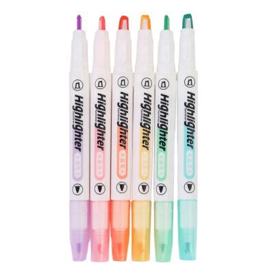 China 6pcs/set Tip Candy Color Highlighter Pen Stationery Double Headed Fluorescent Crystal Cute Marker Pen for sale