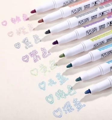 China Office & School Markers 8 Colors Highlight Metallic Set Two Line Pen Set For DIY Gift Card Drawing for sale