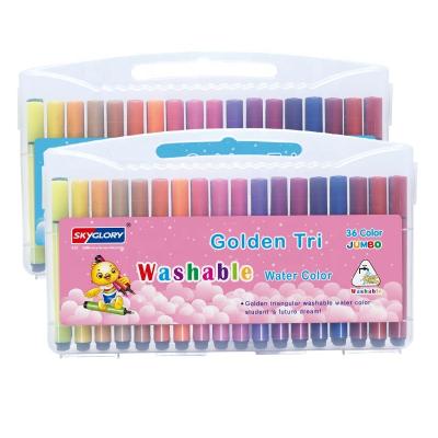 China 36 Colors Triangle Water Color Shaped Washable Pen Fiber Washable Marker Set For School Kids for sale