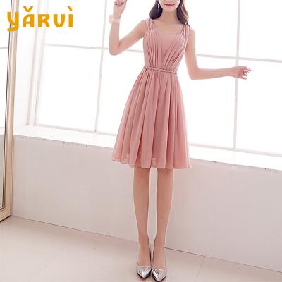 China New Style Chiffon Pink Knee Length Birthday Dress Wedding Party Dress Anti-Static Strapless Bridesmaid Dress Multi Style for sale