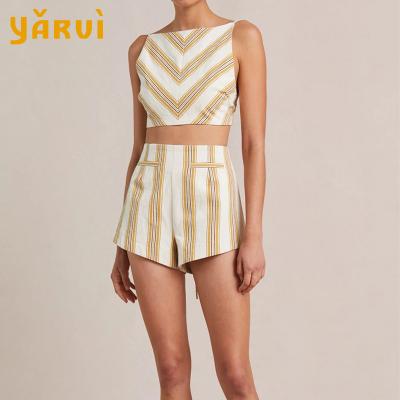 China Factory direct sale ladies halter shorts QUICK DRY short top fashion striped cotton vest shorts suit for sale