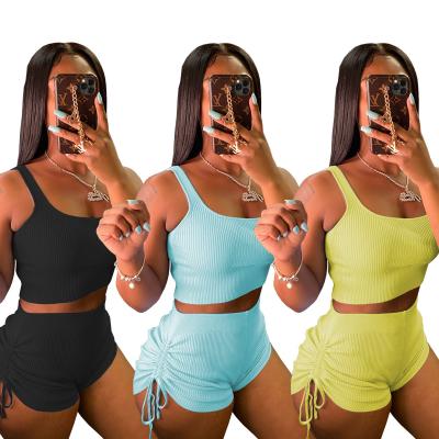 China Sustainable Hot Sale Crop Top Shorts Sport Sets Summer Active Wear Outfits For Women 2021 2 Piece Sets for sale