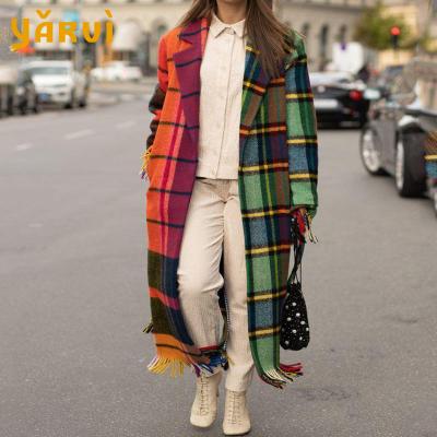 China Long sleeve woolen Anti-wrinkle winter coat printed dragon new and contrast woolen Phoenix coat prickly loose plaid coat for sale