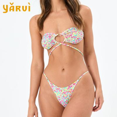 China New Recycled Plus Size Bikini Top Floral Briefs Set Halter Triangle Bikini Swimwear for sale