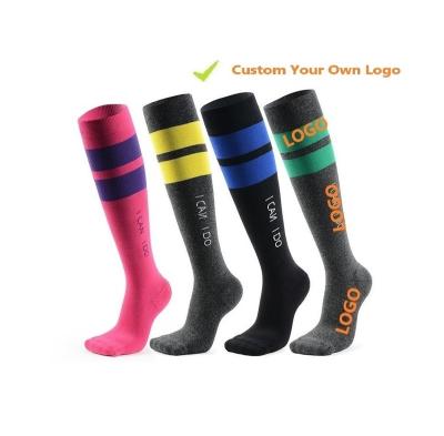 China CoolMax Breathable QUICK DRY Wear-Resistance Non-Slip Stripes Running Custom Logo Sport Knee High Compression Socks for sale