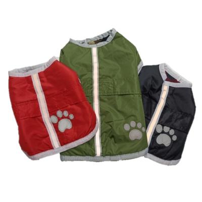 China Windproof Warmer Pet Paw Print Safety Vest Water Proof Winter Velvet BOKHOUSE Dog Clothes Reflective Jacket With Leash Hook for sale