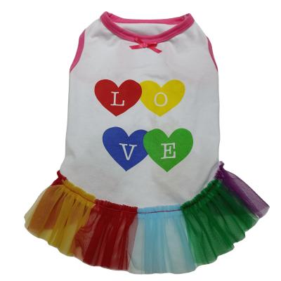 China BOKHOUSE Colorful Rainbow Stocked Gauze Skirt Pet Dog Wedding T-shirt Bow Heart Letter Printing Dress Up Clothes for Cats and Dogs for sale