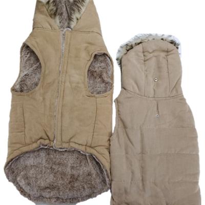 China BOKHOUSE Fashion Pet Winter Clothes Stocked Warm Classic Quilted Large Fur Collar Jacket Hooded Coat For Dog for sale