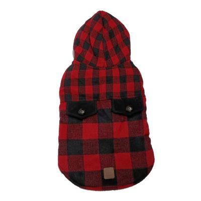 China BOKHOUSE Viable Supplier Custom Made Polyester Autumn And Winter Red Plaid Dog Jacket Hooded Coat For Small Dogs for sale