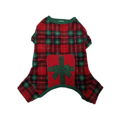 China BOKHOUSE Pet Holiday Christmas Soft Flannel Red Green Classic Striped Quadruped Pajamas For Dog Gift for sale