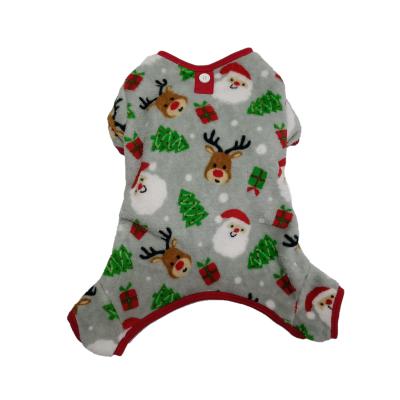 China BOKHOUSE Pet Santa Claus Elk Reindeer Christmas Tree Stocked Gifts Printed Dogs One Piece Gray Warm Flannel Quadruped Pants Pajamas for sale