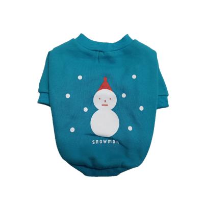 China BOKHOUSE Stocked Pet Christmas Clothes Wholesale High Quality Blue Snowman Pattern Printed T Shirt For Cats And Dogs for sale