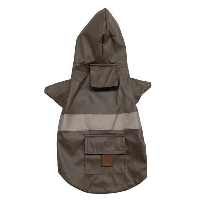 China Wholesale Brown Leather Jacket BOKHOUSE Pet Raincoat Leather Jacket Pocket Leash Hook Waterproof Stocked Hooded Cat Dog Raincoat for sale