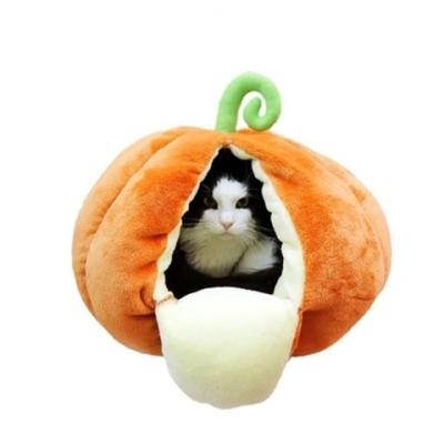 China BOKHOSUE Halloween Winter Pumpkin Orange Peach Apple Breathable Warm Pet Shape Luxury Cute Fruit Cat Nest Partially Enclosed Bed Kennel for sale