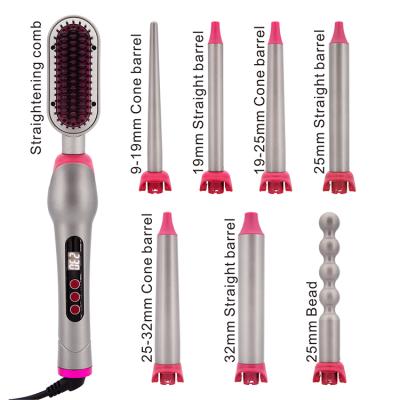 China Multifunctional interchanegable newcomer 8-in-1 230C/450F LCD curling iron set of heads with stator comb for sale