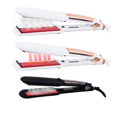 China Outdoor Professional Salon Quality PTC Heating 2 Inch Steam Hair Straightener Flat Iron Wide Infrared Light Ceramic Coating for sale