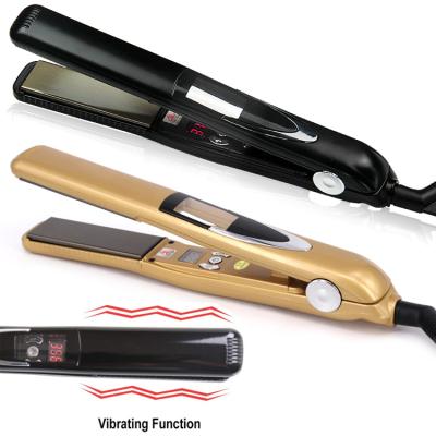 China Newest LCD Display Fast Heating Outdoor Titanium Hair Straightener 2 in 1 Vibrating Flat Iron for Hair Straightening and Curling for sale