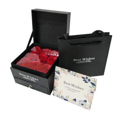 China Free Shipping Luxury Artificial Rose Flower Jewelry Box Gift Sets For Mothers Day for sale