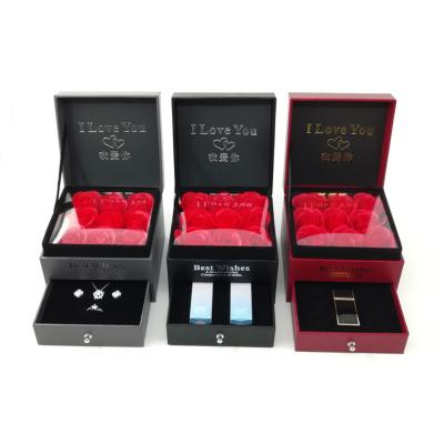 China Square Square Amazon Success Gift Sets Artificial Roses Flowers Box Jewelry Packaging Box For Mothers Day Gift for sale