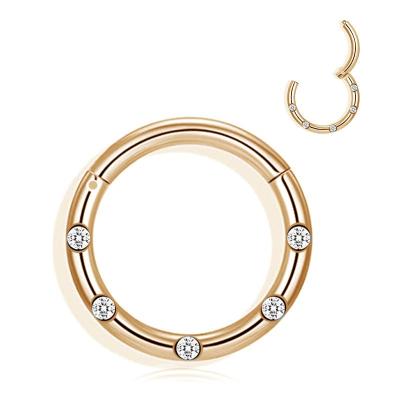 China Hot Selling Luxurious Women Rose Gold Nose Rings For Women Titanium Steel Piercing Nose Ring Europe And America Product for sale