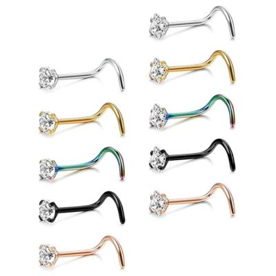 China Hot Products Nose Stud Women Nose Pin Jewelry Stainless Steel Rhinestones Fashion Piercing Ornament for sale