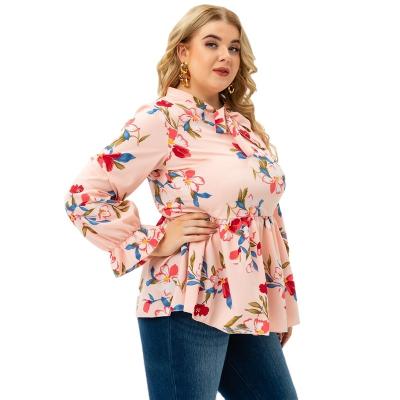 China 2022 Autumn New Large Women's Plus Size Long Sleeve Printed Casual Loose Top Fashion Oversized Women's Wear for sale