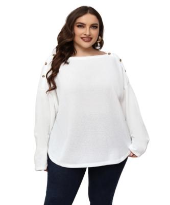 China Plus Size New 2022 Spring Big Long Sleeve One Line Collar Chiffon Top Pure White Top Plus Size Women for sale